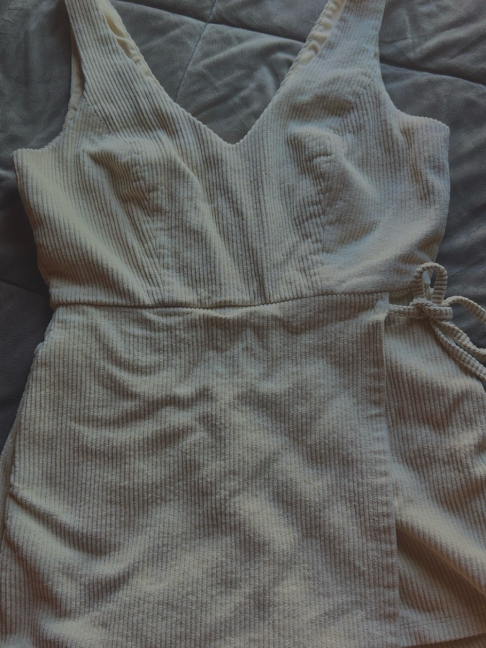 Lulus Ribbed V-Neck Wrap Dress in Cream